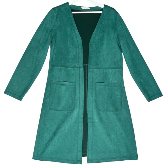 Solitare Sweaters - Anthroplogie Solitaire Green Fuax Suede Boho Midi Jacket, Medium